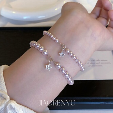 鲛人语/玫瑰星回 原创高亮曼塔玫瑰色珍珠星星手链百搭高级S925