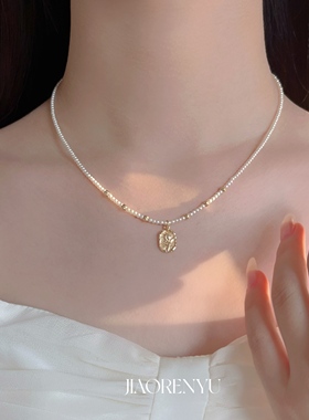 鲛人语/入梦玫瑰 原创高亮珍珠玫瑰花小金珠项链轻奢气质毛衣链