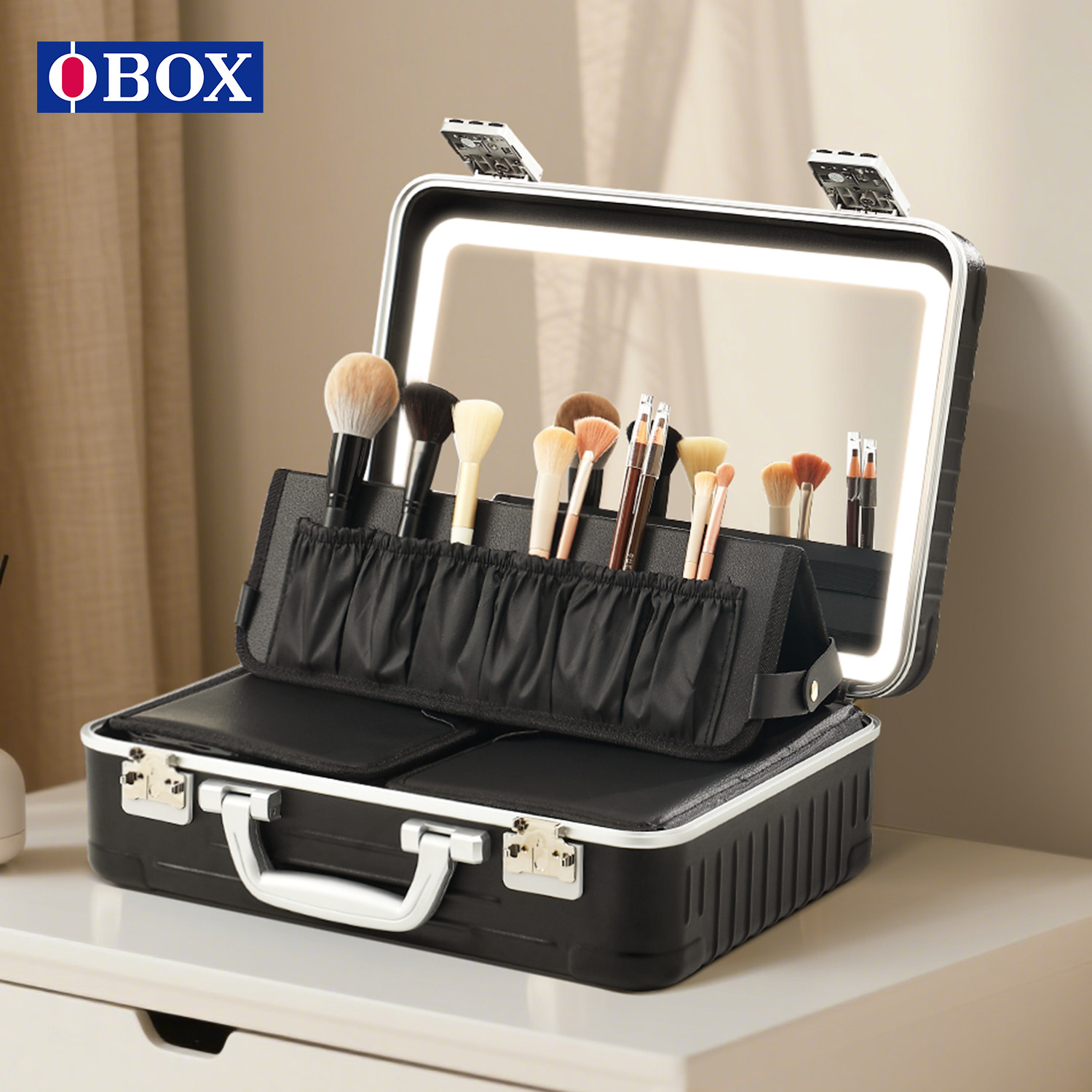 OBOX16寸轻便手提化妆箱专业跟妆师带灯镜子密码锁跟妆箱可套拉杆,淘宝优惠券,粉丝福利购,淘宝优惠卷