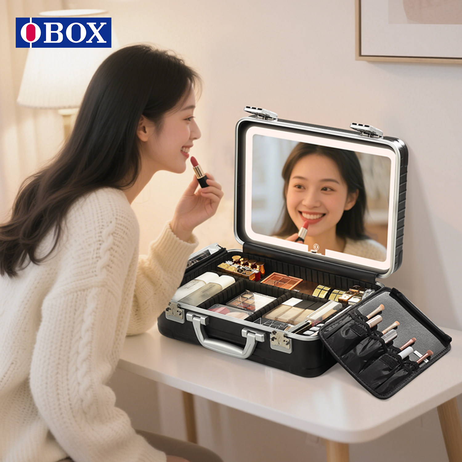 OBOX16寸轻便手提化妆箱专业跟妆师带灯镜子密码锁跟妆箱可套拉杆,淘宝优惠券,粉丝福利购,淘宝优惠卷