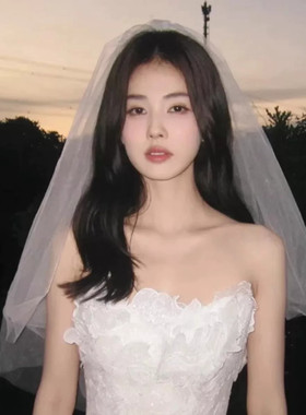 白鹿同款白色头纱求婚小头纱发夹结婚拍照领证登记蓬蓬纱新娘发饰