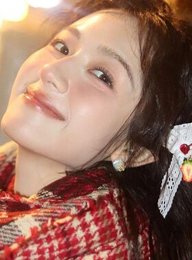 李兰迪同款蕾丝蝴蝶结红色草莓发夹女甜美可爱双马尾夹子公主头饰