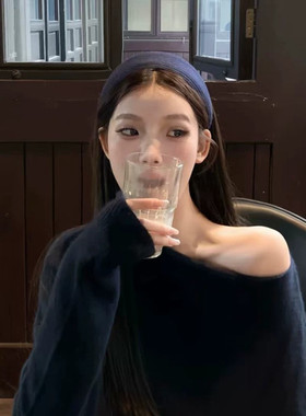 蓝色针织宽边发箍女2026新款高级感带齿防滑日常外戴秋冬头箍头饰