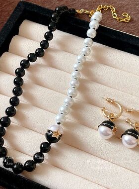 滴油星星拼接珍珠项链法式复古简约气质锁骨链百搭优雅项饰批发女