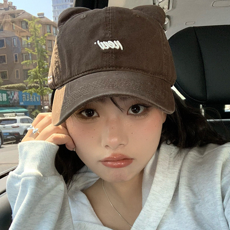 韩系ins可爱猫耳鸭舌帽子女春季休闲日常通勤百搭显脸小棒球帽潮,淘宝优惠券,粉丝福利购,淘宝优惠卷