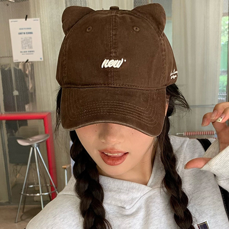 韩系ins可爱猫耳鸭舌帽子女春季休闲日常通勤百搭显脸小棒球帽潮,淘宝优惠券,粉丝福利购,淘宝优惠卷