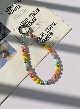 ins多巴胺手机链手工挂链彩色手腕钥匙扣手机链挂件包包挂绳串珠