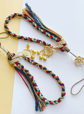 原创新品藏式手搓棉绳手工编织手机挂绳包包文玩手把件复古挂件绳