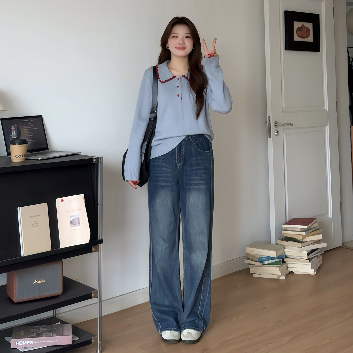 微胖的喵喵大码女装气质减龄毛衣胖mm秋冬翻领百搭显瘦针织衫8719,淘宝优惠券,粉丝福利购,淘宝优惠卷