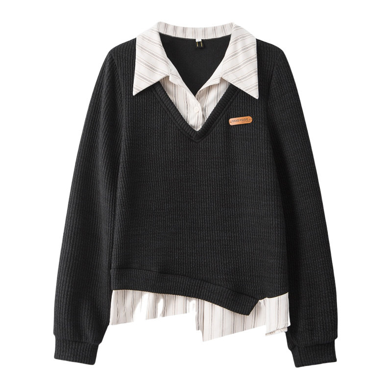 微胖的喵喵大码女装梨形mm秋装显瘦百搭条纹衬衫拼接长袖上衣3800,淘宝优惠券,粉丝福利购,淘宝优惠卷