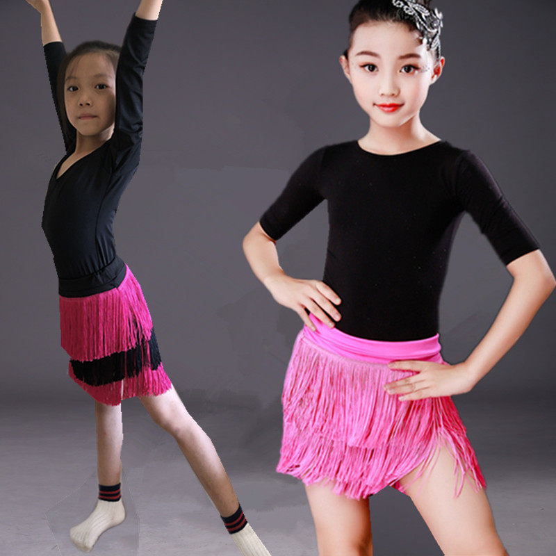 萌少儿拉丁舞服新款儿童恰恰银色分体流苏裙下装练习表演服半身裙 - 图0