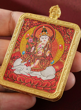 【纯手绘】生肖八大守护神唐卡吊坠黄铜画框佛牌绿度母黄财神