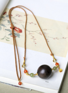 原创设计白奇楠沉香木手工编织项链 文玩和田玉蜜蜡新中式毛衣链