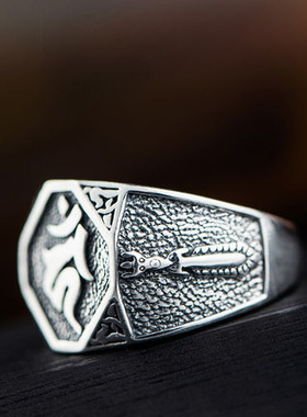 925银国潮不动明王梵文戒指复古泰银工艺时尚大气男士饰戒纯银戒