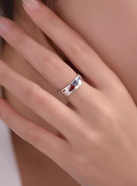 新款招财锦鲤鱼925纯银戒指女士复古民族风珐琅彩开口食指戒ins风