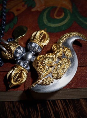 铜镀银做旧钺刀天铁链子唐卡九宫项链文玩配饰金刚寒铁托甲嘎乌