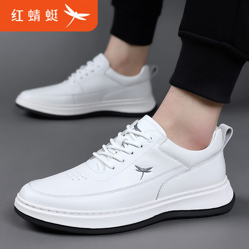 红蜻蜓男鞋冬季真皮小白鞋2025新款板鞋加绒皮鞋男士运动休闲鞋男 - 图2