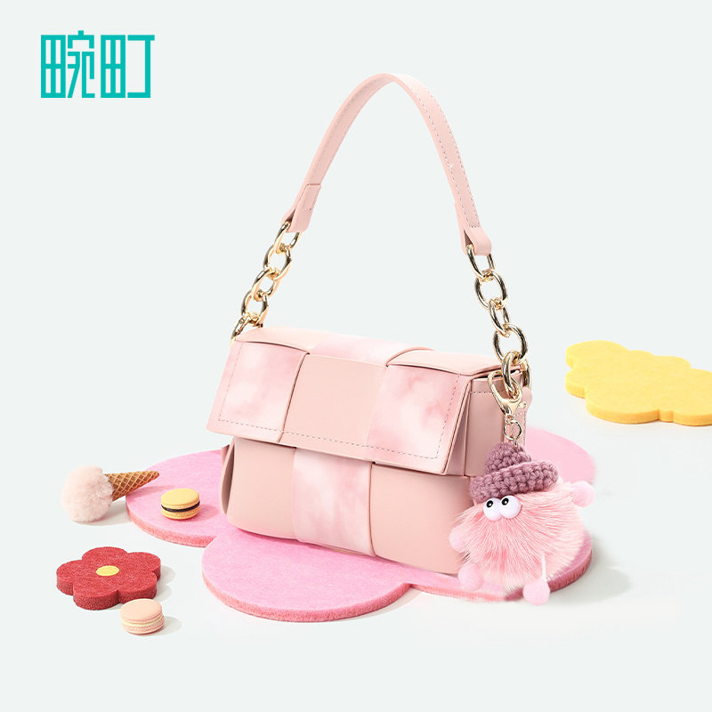 畹町撞色小方包女春夏多巴胺粉编织饼干包时尚通勤单肩斜挎枕头包,淘宝优惠券,粉丝福利购,淘宝优惠卷