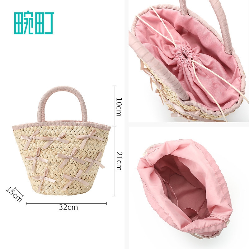 畹町度假系列手提草编包女夏季海边旅游沙滩包包芭蕾蝴蝶结水桶包,淘宝优惠券,粉丝福利购,淘宝优惠卷