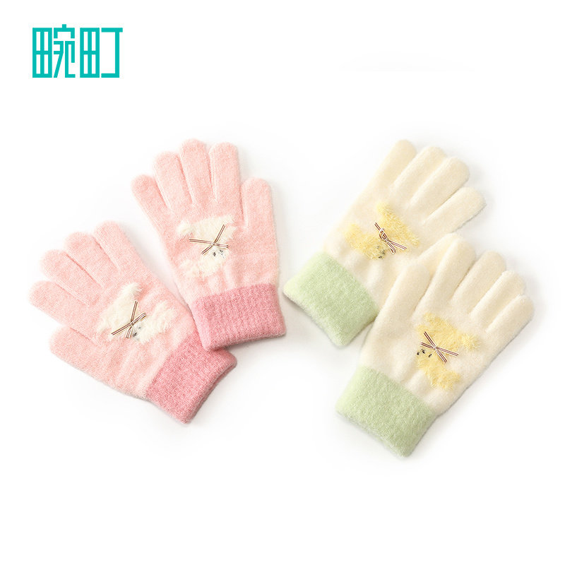 畹町儿童手套女孩秋冬季薄绒保暖可爱毛绒小兔子大童五指针织手套,淘宝优惠券,粉丝福利购,淘宝优惠卷