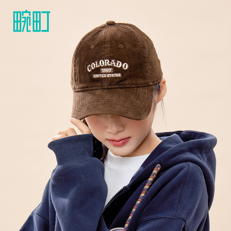 畹町灯芯绒棒球帽女秋冬季保暖软顶情侣帽字母刺绣弯檐鸭舌帽子男,淘宝优惠券,粉丝福利购,淘宝优惠卷