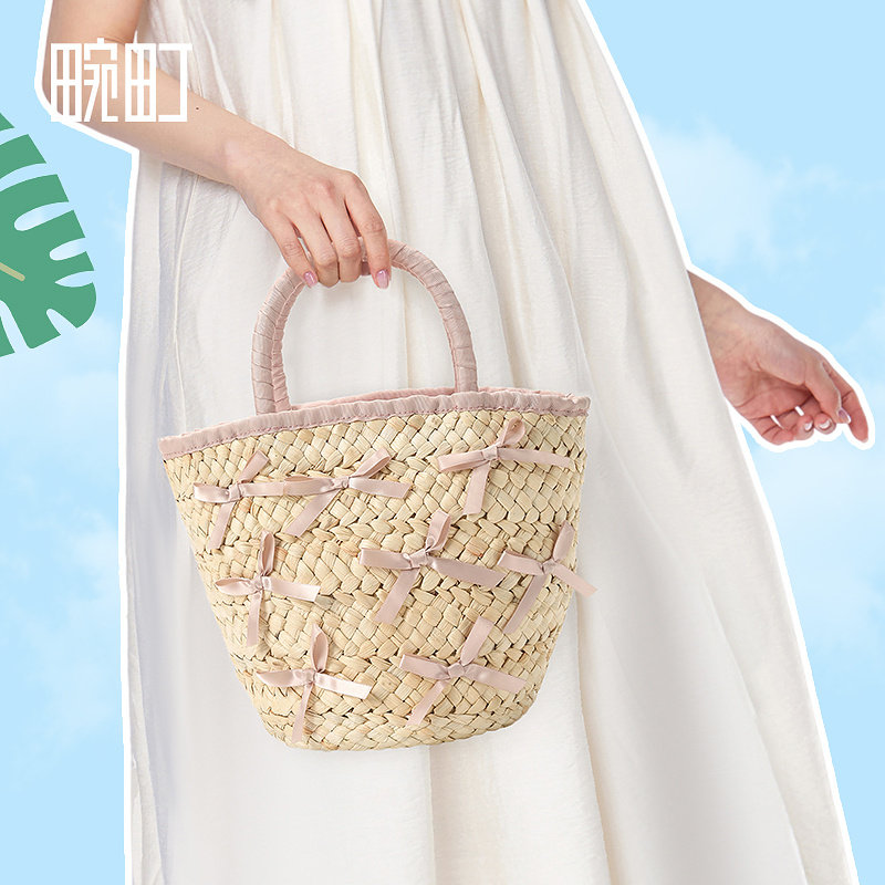 畹町度假系列手提草编包女夏季海边旅游沙滩包包芭蕾蝴蝶结水桶包,淘宝优惠券,粉丝福利购,淘宝优惠卷