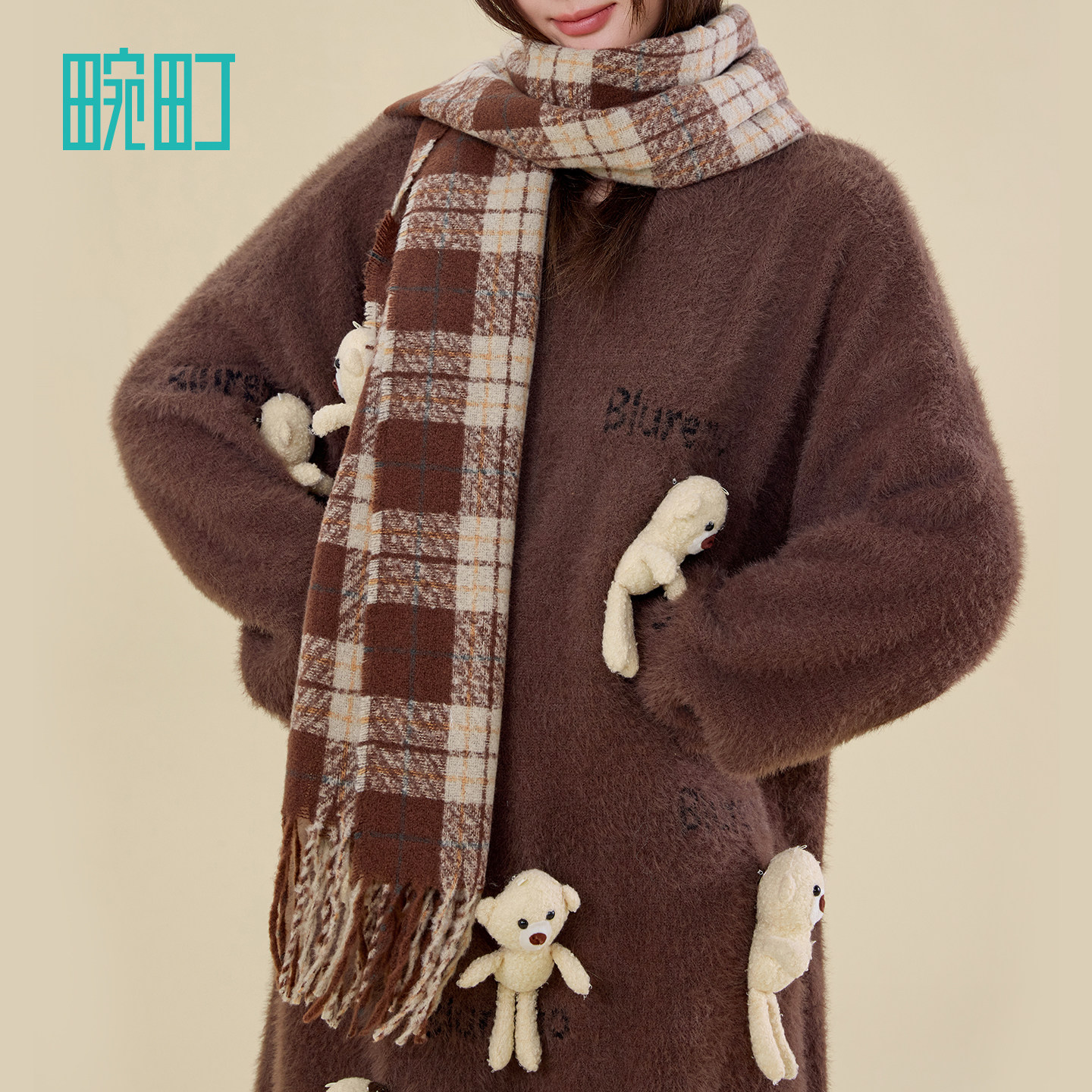 畹町格纹围巾女秋冬季时尚复古百搭保暖护颈大围脖学院风流苏披肩,淘宝优惠券,粉丝福利购,淘宝优惠卷