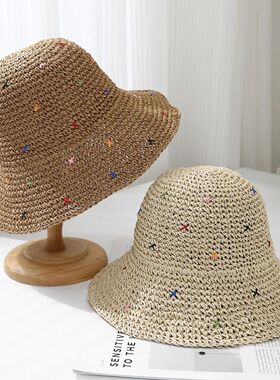 Women Summer Colorful Straw Hat Crochet Foldable UV Protect