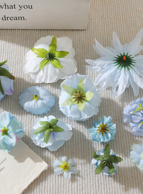 蓝色系仿真花头DIY混搭材料