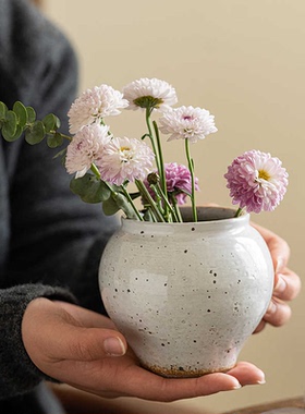 景德镇陶瓷花瓶客厅干插花摆件中古侘寂风玄关电视柜装饰品小花器