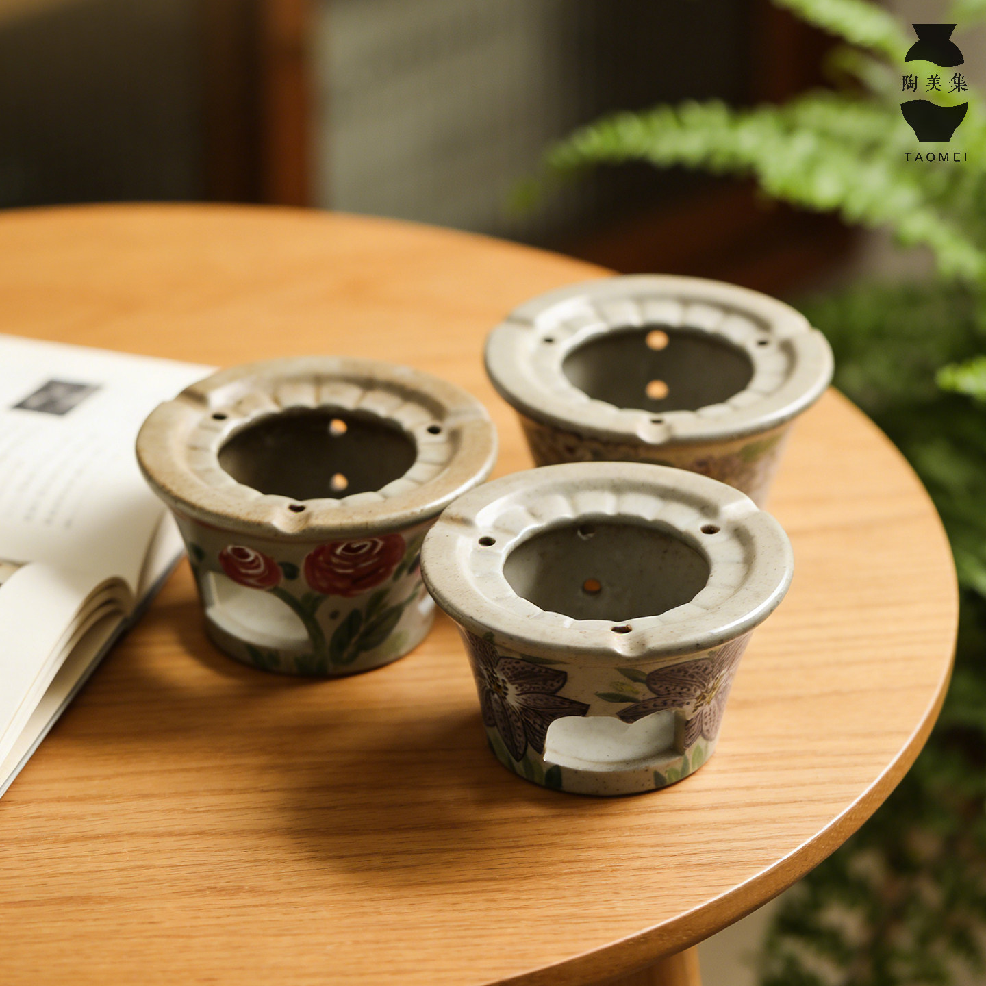 Fireside tea making accessories teapot cup base heating stove Jingdezhen hand-painted flower candle tea warmer stove