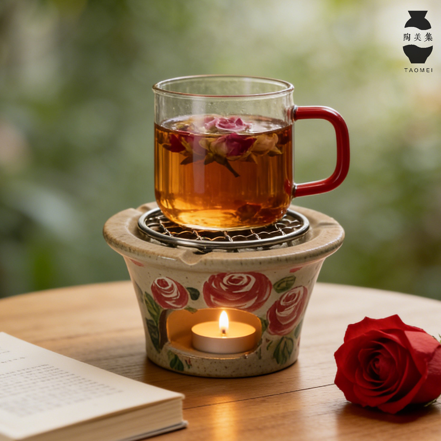 Fireside tea making accessories teapot cup base heating stove Jingdezhen hand-painted flower candle tea warmer stove