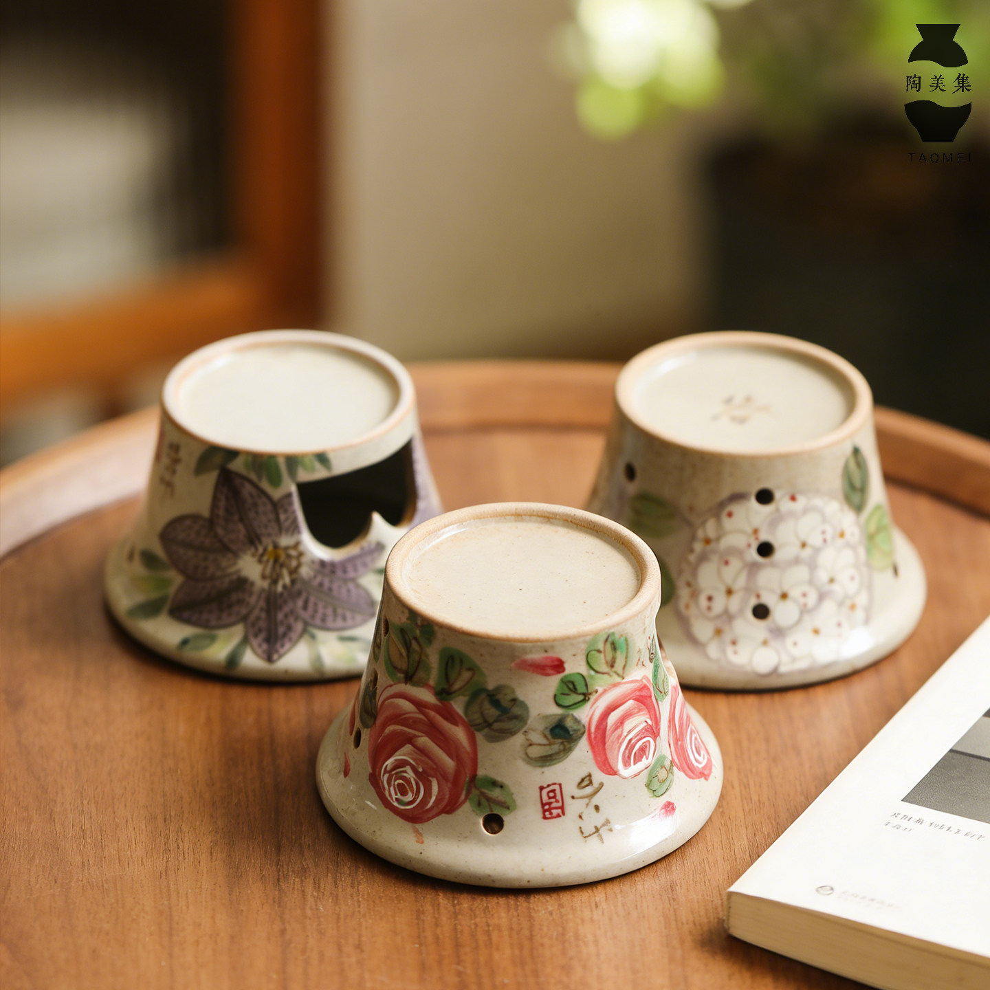 Fireside tea making accessories teapot cup base heating stove Jingdezhen hand-painted flower candle tea warmer stove