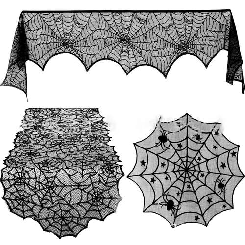 Halloween lace cobweb tablecloth curtain lampshade蜘蛛网桌布 - 图2