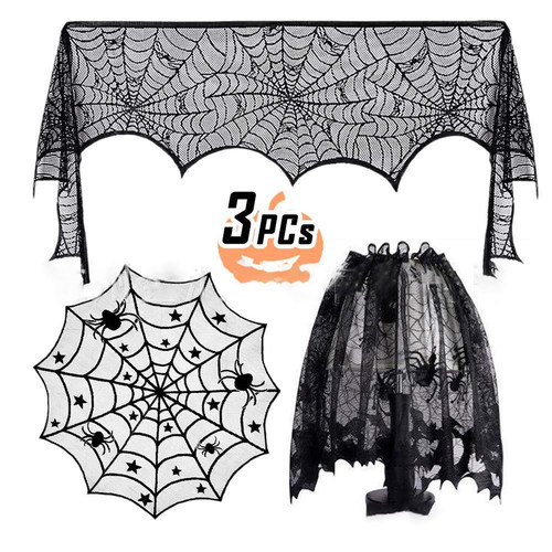 Halloween lace cobweb tablecloth curtain lampshade蜘蛛网桌布 - 图3