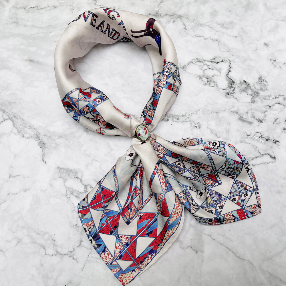 【Stephy】方形小丝巾女百搭围巾薄款丝巾配圆形扣送同事新年礼物 - 图0