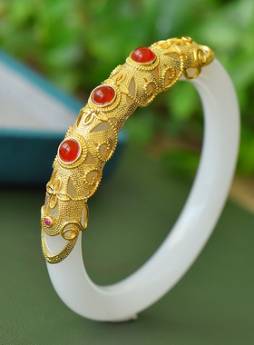 久不掉色古法沙金天然天山翠幸福圆满奢尚福镯手镯玉镯手链配证书