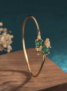 久不掉色古法沙金天然玉招财貔貅精美福镯手镯