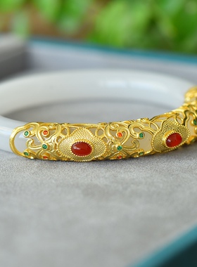 久不掉色古法沙金天然天山翠幸福圆满福镯手镯玉镯手链配证书