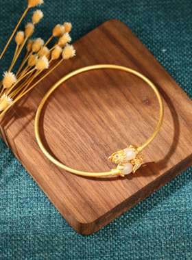 天然新疆和田玉美镯招财貔貅玉镯福镯久不掉色古法沙金手镯配证书