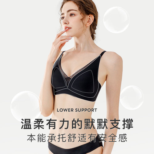 纯珂斯尼新款无钢圈薄款简约蕾丝无痕透气小胸聚拢果冻胶少女内衣 - 图2