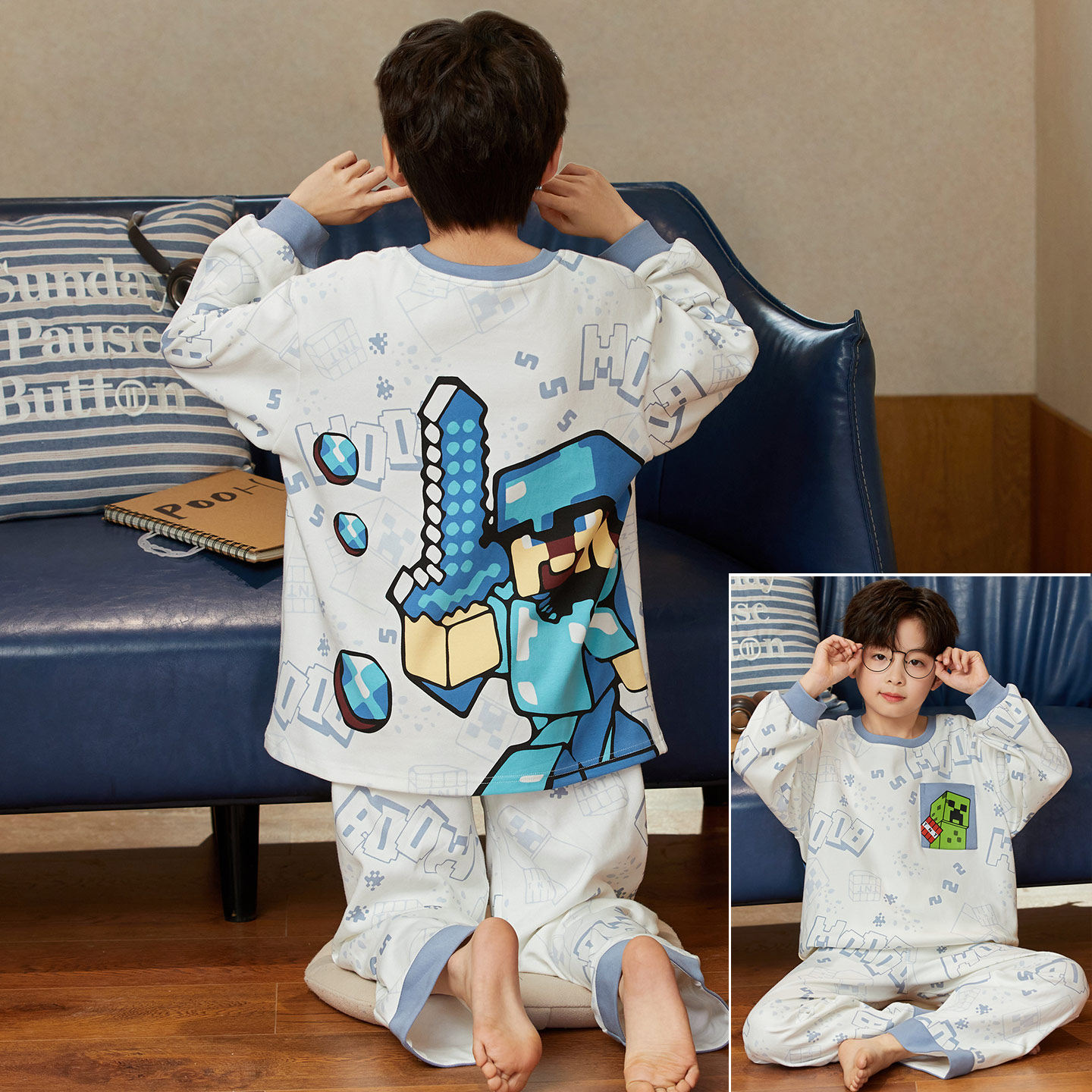 蜡笔小新睡衣男童2026新款春秋纯棉长袖薄款男孩中大童儿童家居服,淘宝优惠券,粉丝福利购,淘宝优惠卷
