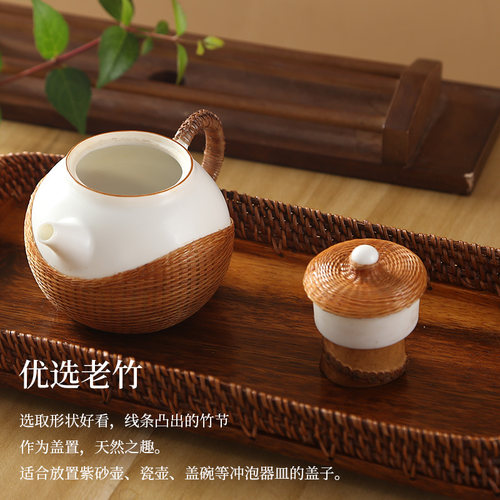 中式竹根手工盖碗盖托茶托茶具竹盖置茶盖盖置茶宠茶具配件六君子 - 图1
