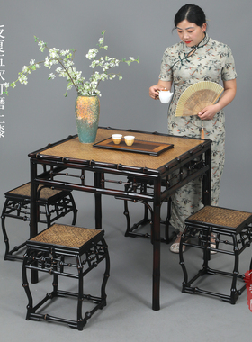 竹制方桌四方茶桌大漆筇竹家具