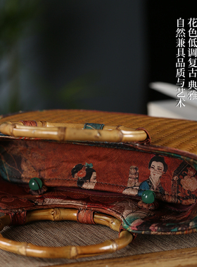 新中式竹编包缎面斜挎包拎包女包