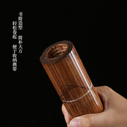 新中式竹垫手工竹编竹丝茶席垫子杯垫禅意竹茶垫桌面防水桌布桌旗 - 图3