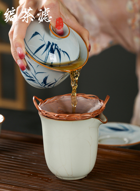 竹编茶漏茶滤茶叶过滤器公道杯