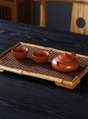 手工棕丝茶盘竹编托盘复古干泡盘
