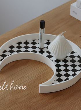 速发WILUH首棋盘格黑白马赛克几何收纳托盘O饰香薰摆放装饰拍照道