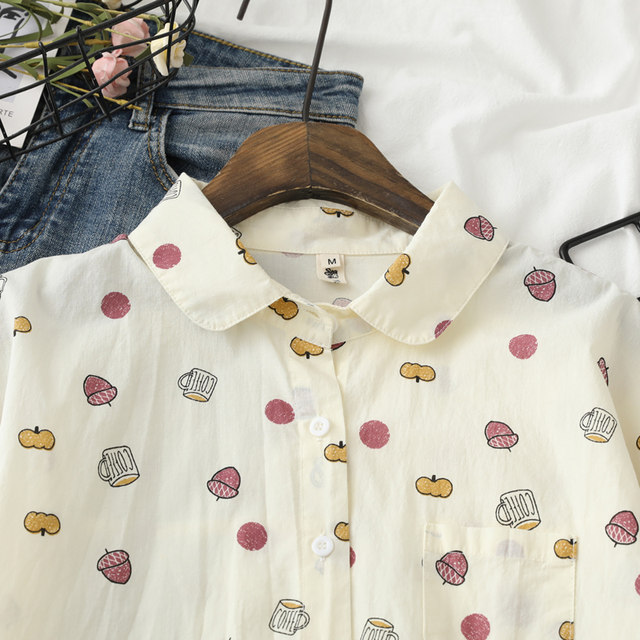 Loose cardigan short sleeve printed short sleeve shirt for women